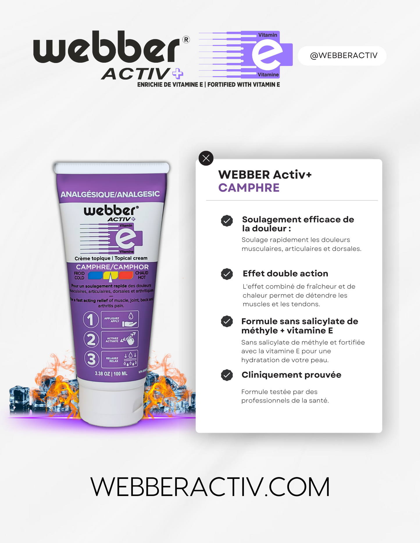 WEBBER ACTIV+ Crème analgésique (Camphre) – 100ml